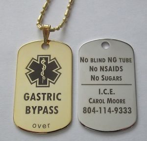 Gold or Silver Tone Metal Gastric Bypass Lap Band ID Alert Tag Free Engraving