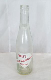 Vintage Walt's Old Fashioned Beverages Soda Pop Bottle Sparta Wisconsin 10 Oz
