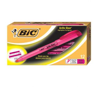 BIC Brite Liner Fluorescent Chisel Tip Highlighters, 12 Fluorescent Pink Highlighters