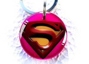 Superman Dog Pet ID Tag Charm Hot Pink Supegirl Double Sided with Free Key Ring