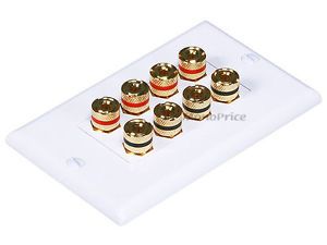 Banana Binding Post Two Piece Inset Wall Plate for 4 Speakers Coupler Type