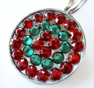 Designer Pet ID Tag Dog Cat Tag Rhinestone Red and Green Christmas