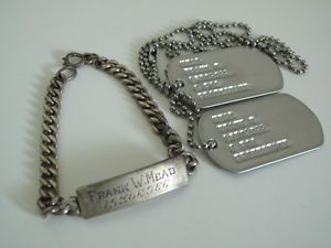 Vintage Military World War II Sterling Silver ID Sweetheart Bracelet Dog Tags