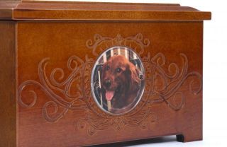 Chestnut Pet Urn Memorial Box Dog Photo Holder Heirloom Quality Keepsakes Ashes