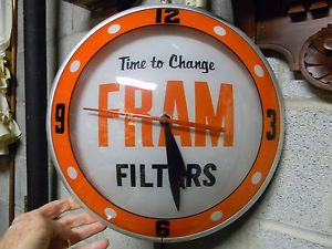 Beautiful Vintage Fram Oil Filter Double Bubble Lighted Clock Excellent Clean