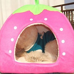 Plush Strawberry Bed for Dog Comfy Pet Cat Puppy Dog Indoor House Kennel Nest