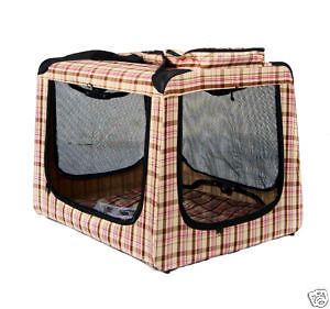 Pink Plaid Pet Soft Crate Dog Cage Cat Kennel Yard L