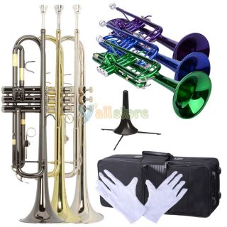 New Brass BB Beginner Trumpet Gold Silver Black Blue Purple Green w Case Stand