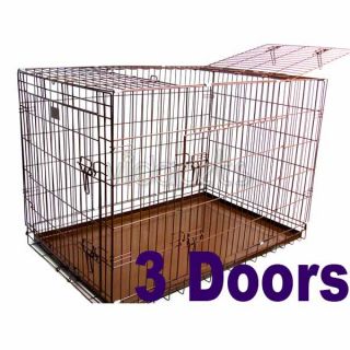 24" Brown 3 Door Folding Dog Crate Cage Kennel Three 2
