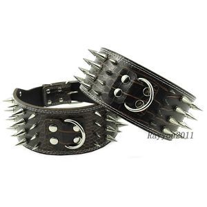 3inch 4 Row Spiked Style Brown Dog Leather Collars for Pitbull Dog Boxer Amstiff