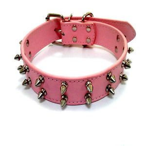 New 2 Row Pink Spiked Studded Leather Dog Collar Large Dog Collar M