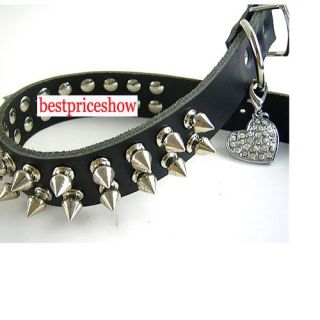 Fashion Black Dog Spiked Studded Leather Collar Spikes