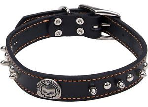 Harley Davidson 1" Large Black Spiked Leather Dog Collar Willie G Skull Spikes