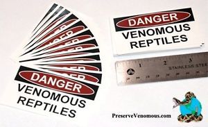 Lot 25 Danger Venomous Reptiles Decal 2" x 3 5" Vinyl Sticker Peel Stick