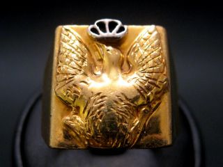 1960 Antique Mythology Men Signet Ring 18K Gold Mythical Bird Phoenix Crown