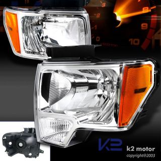 09 13 Ford F150 Pickup Euro Chrome Crystal Headlights Head Lamps