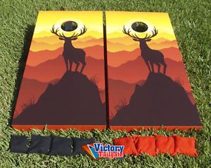 Deer Sunset Cornhole Boards Bag Toss Game Set