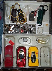 Vintage Cox MRC 1 24 Slot Car Parts Chassis Wheels Engines Mixed Lot w Case
