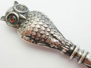 Vintage Hallmarked Solid Silver Owl Glass Eyes Book Mark Page Marker