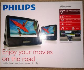 Philips Portable DVD Player Dual Screen 9" New in Box Widescreen LCDs Free SHIP