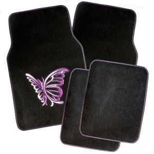 Purple Lavender Butterfly Carpet Mat 4 PC Pads Liner Car Floor Mats Fit XL