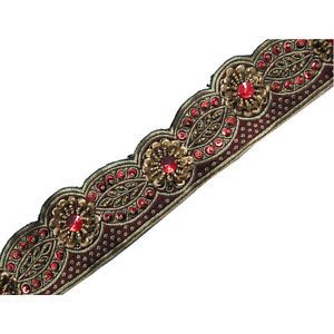 1 yd Red Ribbon Trim Cut Work Style Copper Sequin Craft Border Lace 2" inch New