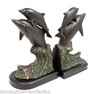 Bookends "Catch A Wave" Dolphin Bookends Nautical Bookends Book Ends