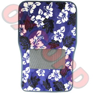 4pc Set Floral Flower Hawaiian Blue Floor Mats Universal Car SUV Truck Van