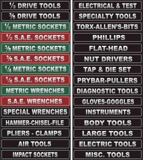 Adjustable Magnetic Toolbox Labels for All Tool Chests "Bright White Lettering"