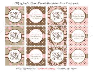 Cherry Blossom Favor Tags Cupcake Toppers Baby Shower Pink Brown