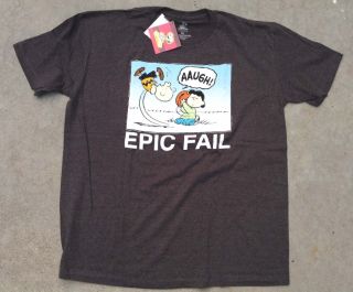Peanuts Lucy and Charlie Brown "Epic Fail" Brown Tee Shirt New
