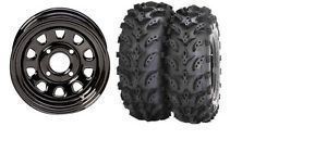 Kawasaki Mule 500 600 610 ITP Steel Black Wheels 25" Swamp Lite Tires Kit