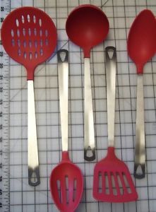 Cook's Corner Red Nylon Stainless Cooking Utensils Assorted Tools 10" New
