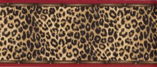 Wallpaper Border Leopard Animal Print with Red Trim
