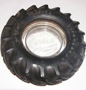 Vintage Firestone Tractor Tire Ashtray with Embossed Glass Insert Gum Dipped