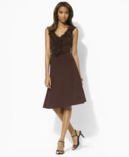Ralph Lauren Brown Sleeveless Ruffled Neck Stretch Dress Women Plus Size 1x $129