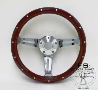 14" Chrome Wood Finish Steering Wheel