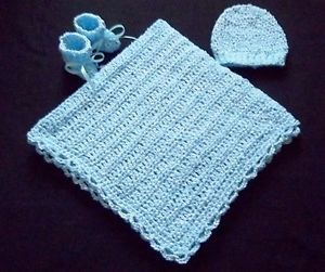 Crochet Baby Boy Blanket Hat and Booties Handmade Newborn