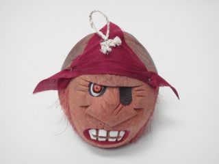 Red Carved Coconut Pirate Tiki Head Wall Decor F 298D