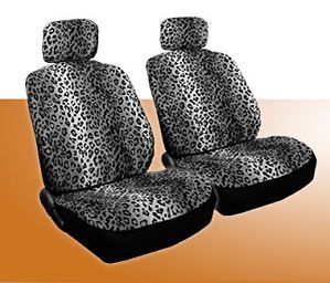 Animal Print Black Snow Leopard Low Back Car Truck Front Seat Covers Set