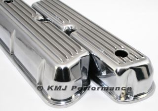 62 85 SBF Ford 302 Retro Finned Polished Aluminum Tall Valve Covers 289 351W 5 0