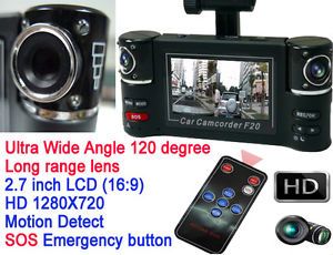 Dual Lens HD 720P IR LED x8 Vehicle Car Cam Video Camera Recorder Camcorder DVR