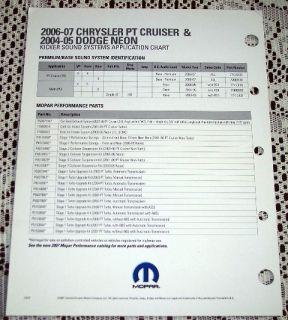 New 06 07 Chrysler PT Cruiser 04 05 Dodge Neon Kicker Audio Literature Brochure