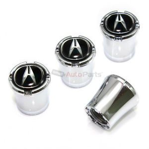4 Acura Black Logo Chrome ABS Tire Wheel Air Pressure Stem Valve Caps Covers