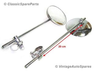 New Handlebar Clamps on Round Side Mirror Set Chromed Vintage Auto Spares