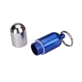5X Portable Waterproof Pill Container Fob Holder Box Keeper Key Ring 1 2" Blue
