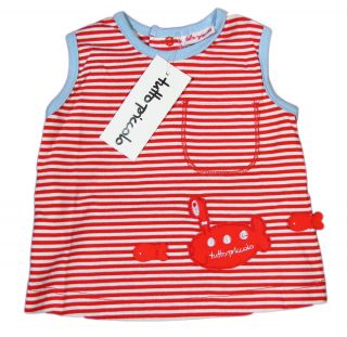 TUTTO Piccolo "Aqua" T Shirt Top Streifen Gestreift Baby Rot Weiß Neu