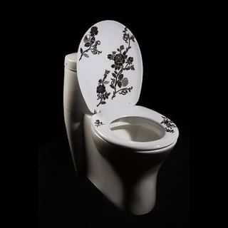 Black White Floral Designer Melamine Toilet Seat Cover