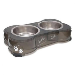 Stainless Steel Black Dolce Double Dog Diner and Water Bowls with Skid Guards
