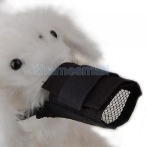 Black Pet Dog Puppy Soft Nylon Mesh Anti Bark Bite Muzzle w Velcro Closure M